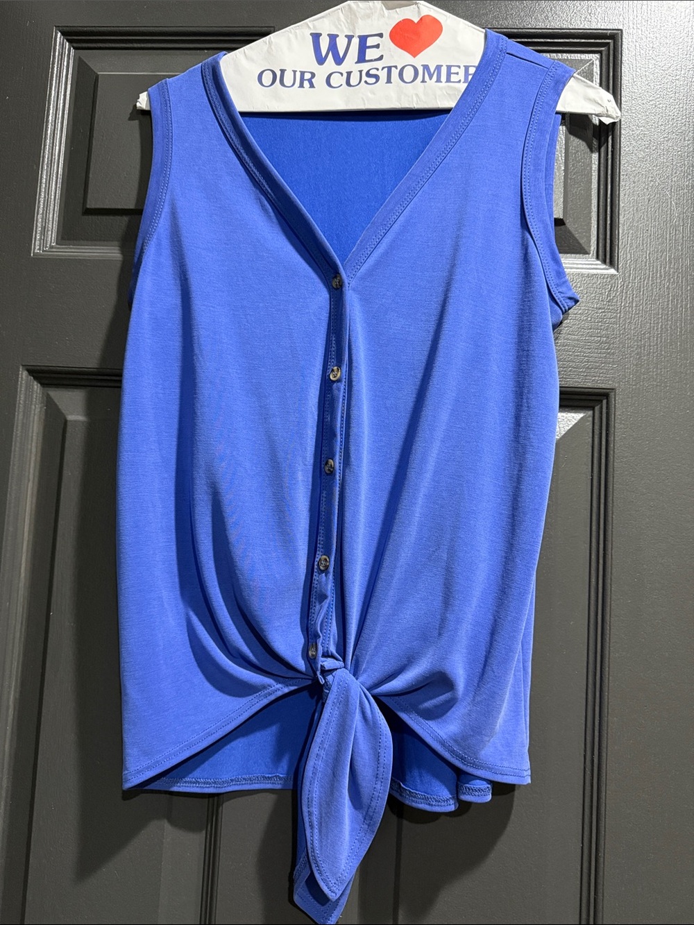 Green Envelope Royal Blue Sleeveless Button Tie-Front Tank